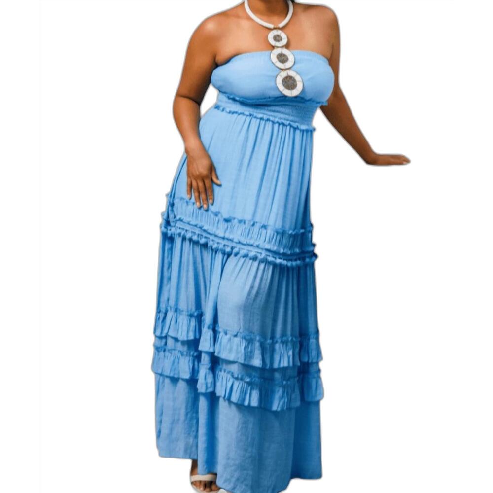 NEW DRESS DAY maxi smocked dress in blue